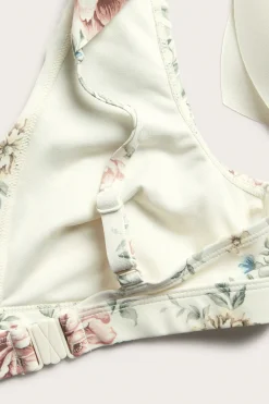 Women's white floral frill bikini top