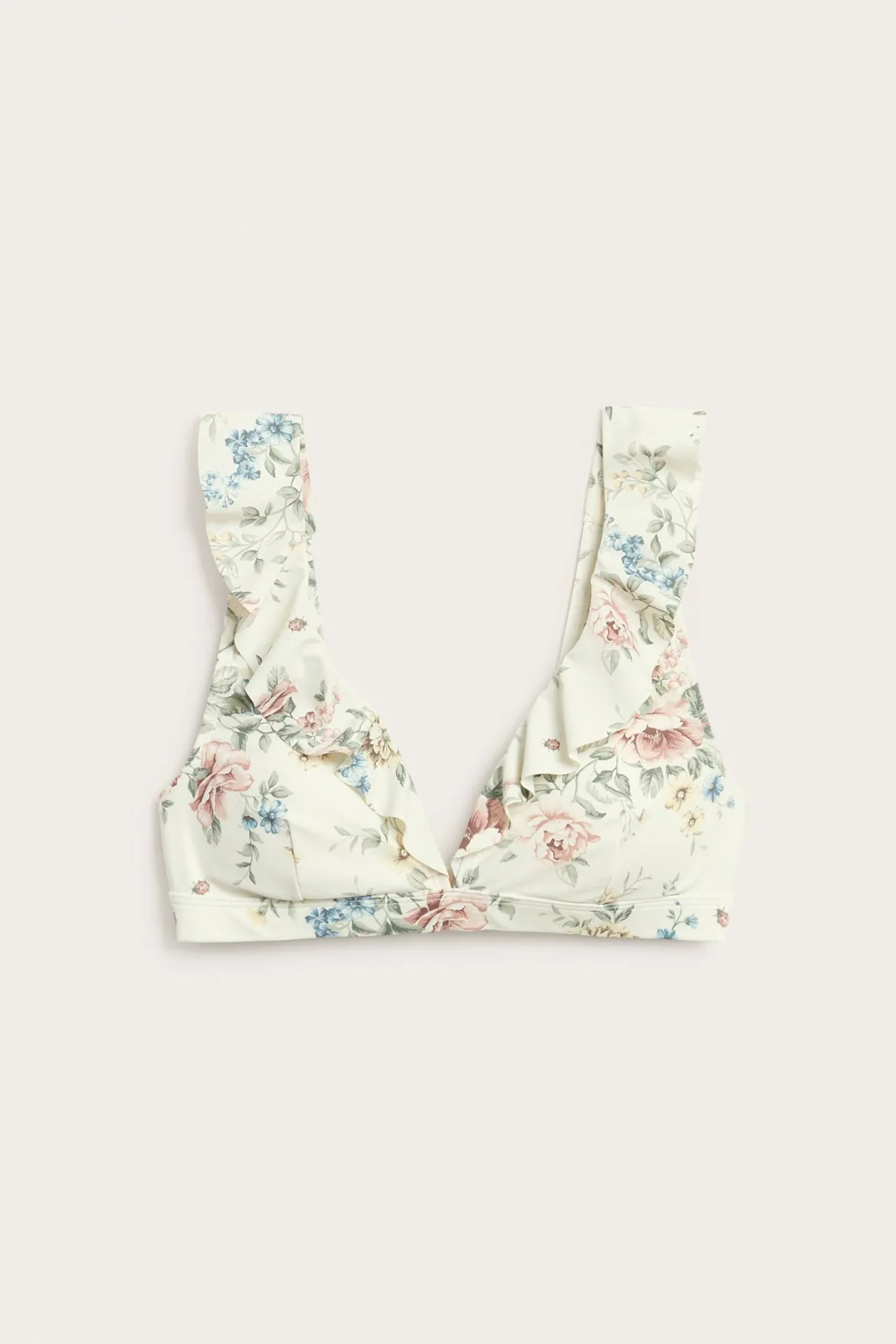 Women's white floral frill bikini top