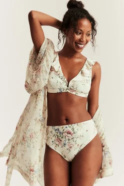 Women's white floral high-waist bikini briefs