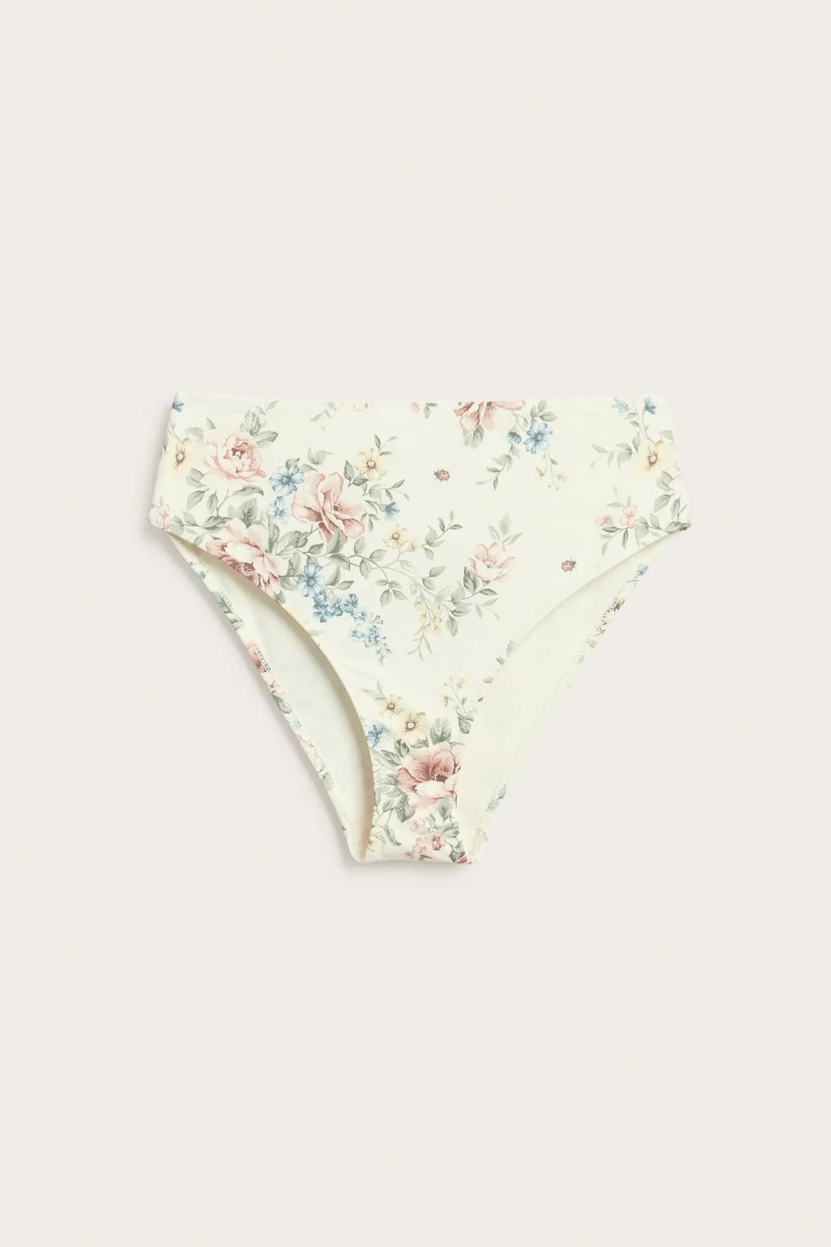 Women's white floral high-waist bikini briefs