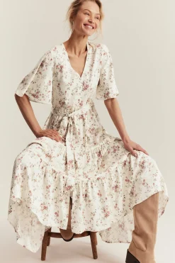 Women's white floral short‑sleeved dress