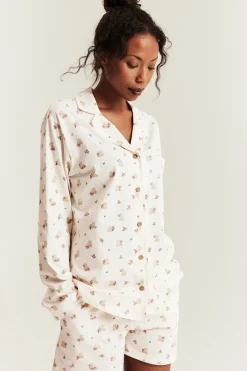 Women's white floral teddy bear pyjamas