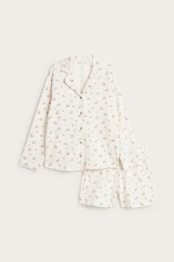 Women's white floral teddy bear pyjamas