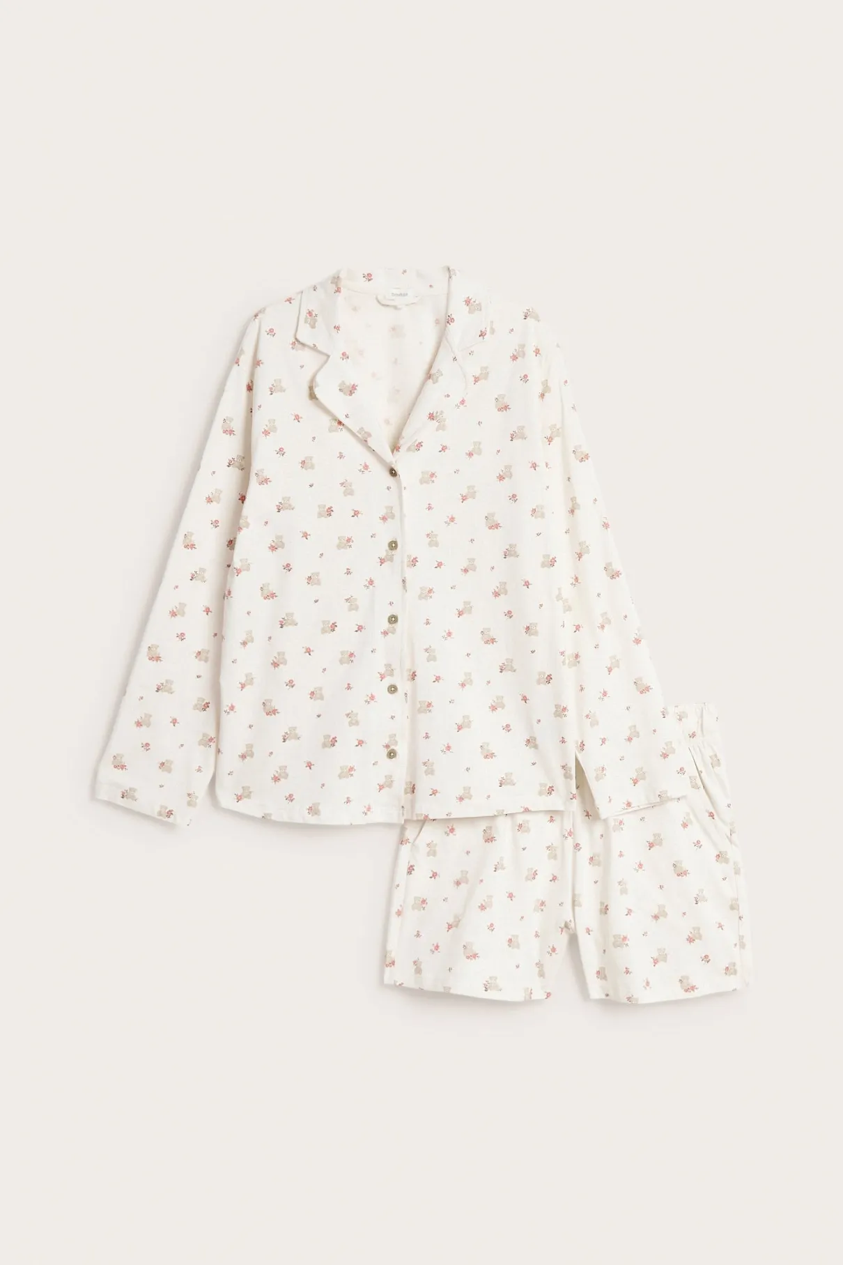Women's white floral teddy bear pyjamas