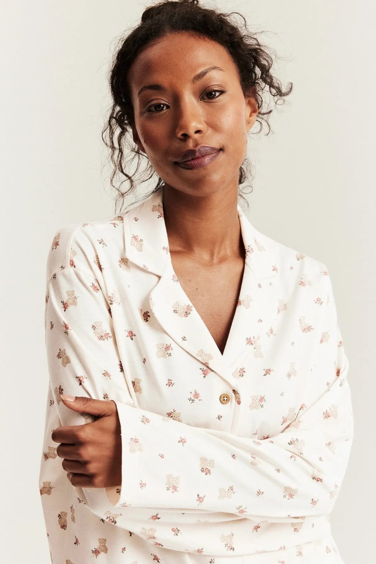 Women's white floral teddy bear pyjamas