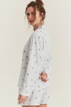 Women's white striped teddy bear pyjamas
