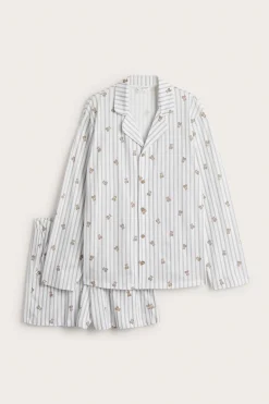 Women's white striped teddy bear pyjamas