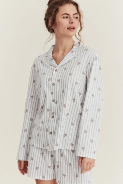 Women's white striped teddy bear pyjamas