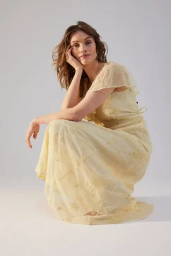 Women's yellow embroidery dress