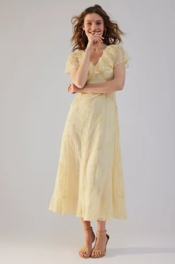 Women's yellow embroidery dress